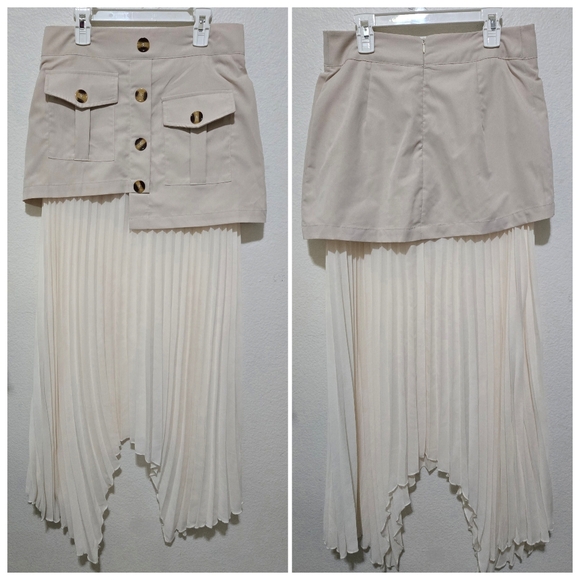 NWT Commense Patchwork Asymmetrical Pleated Midi Skirt Size Medium - Picture 2 of 8